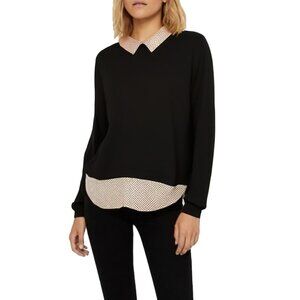 Adrianna Papell Women’s V-neck Pullover Black Polka Dots Blouse 2-in-1 Sweater